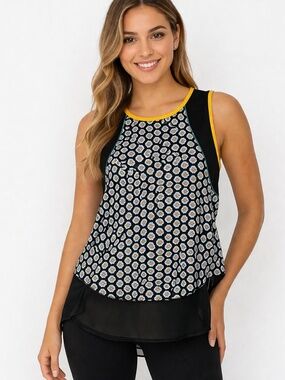 Lucky in Love Bethanie Mattek Sands Tank Top Large Floral Tennis Athletic Black